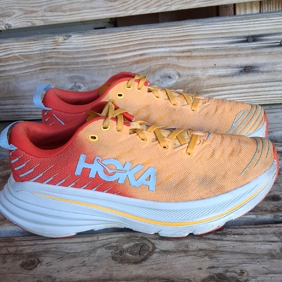Hoka Bondi X Vibrant Orange and Yellow Sneakers - Picture 2 of 13